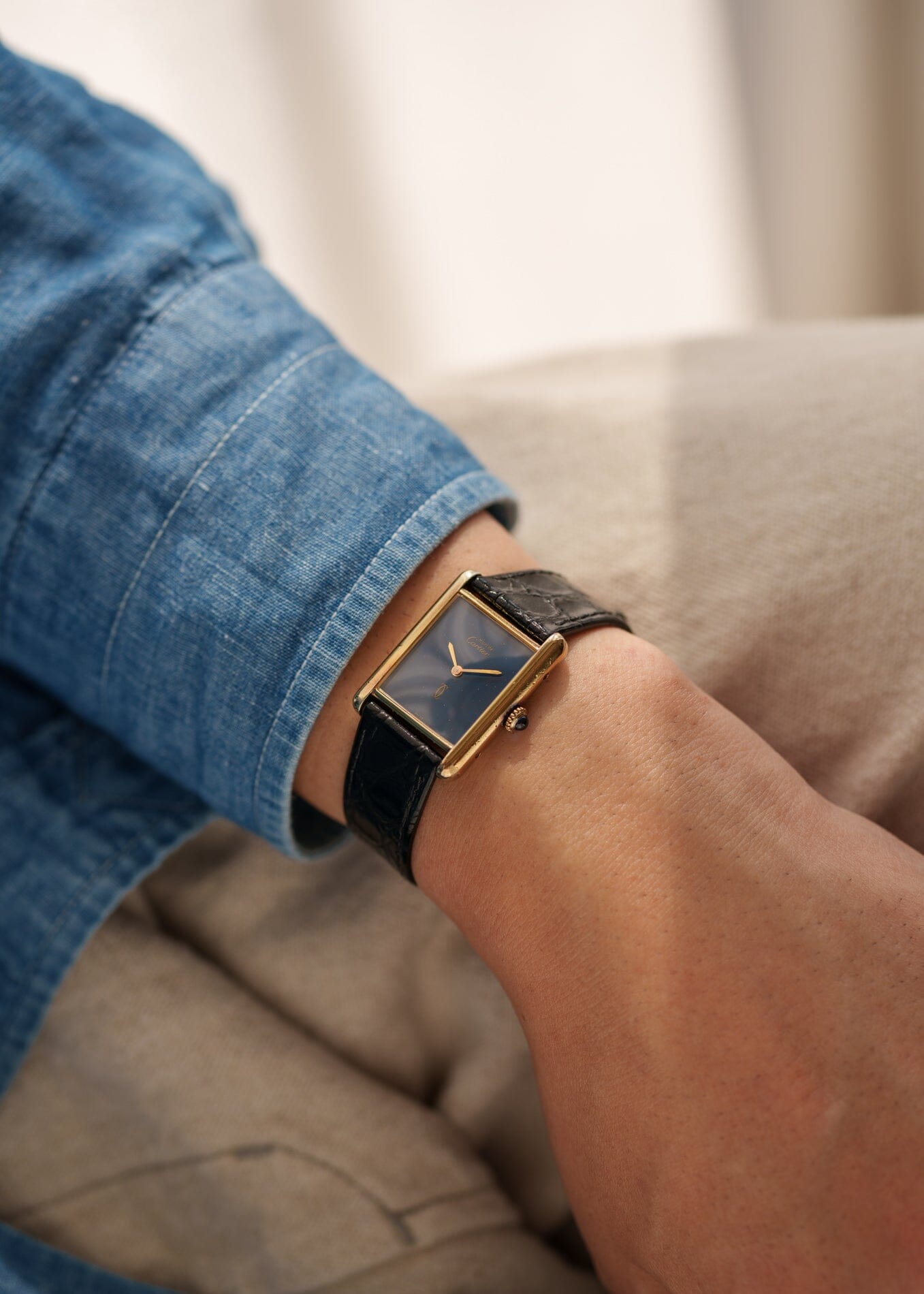 must de Cartier Tank LM Lapis Lazuli Blue Dial Watch CARTIER