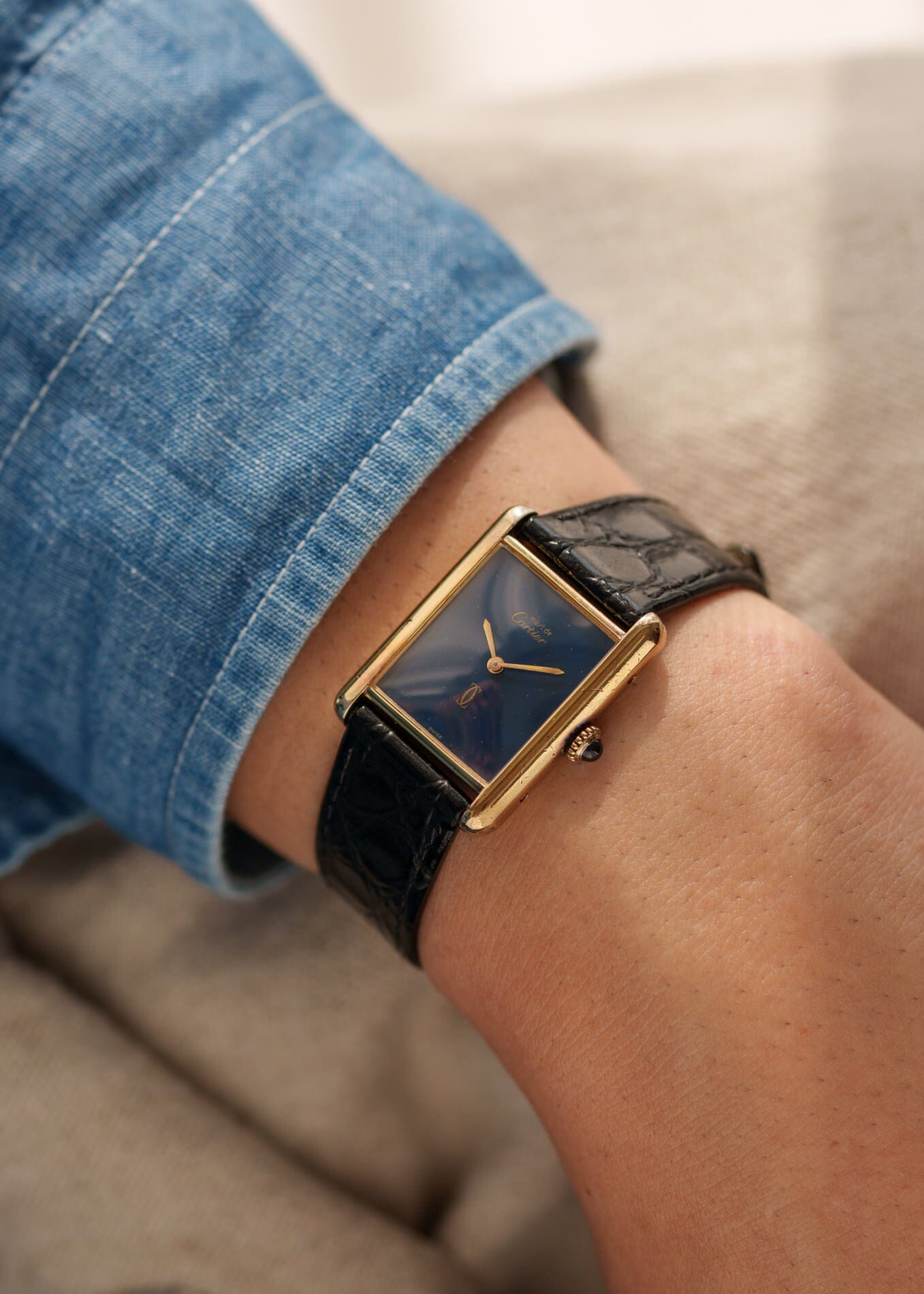 must de Cartier Tank LM Lapis Lazuli Blue Dial Watch CARTIER