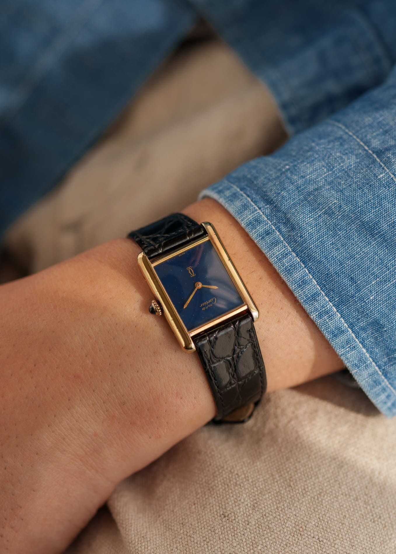 must de Cartier Tank LM Lapis Lazuli Blue Dial Watch CARTIER