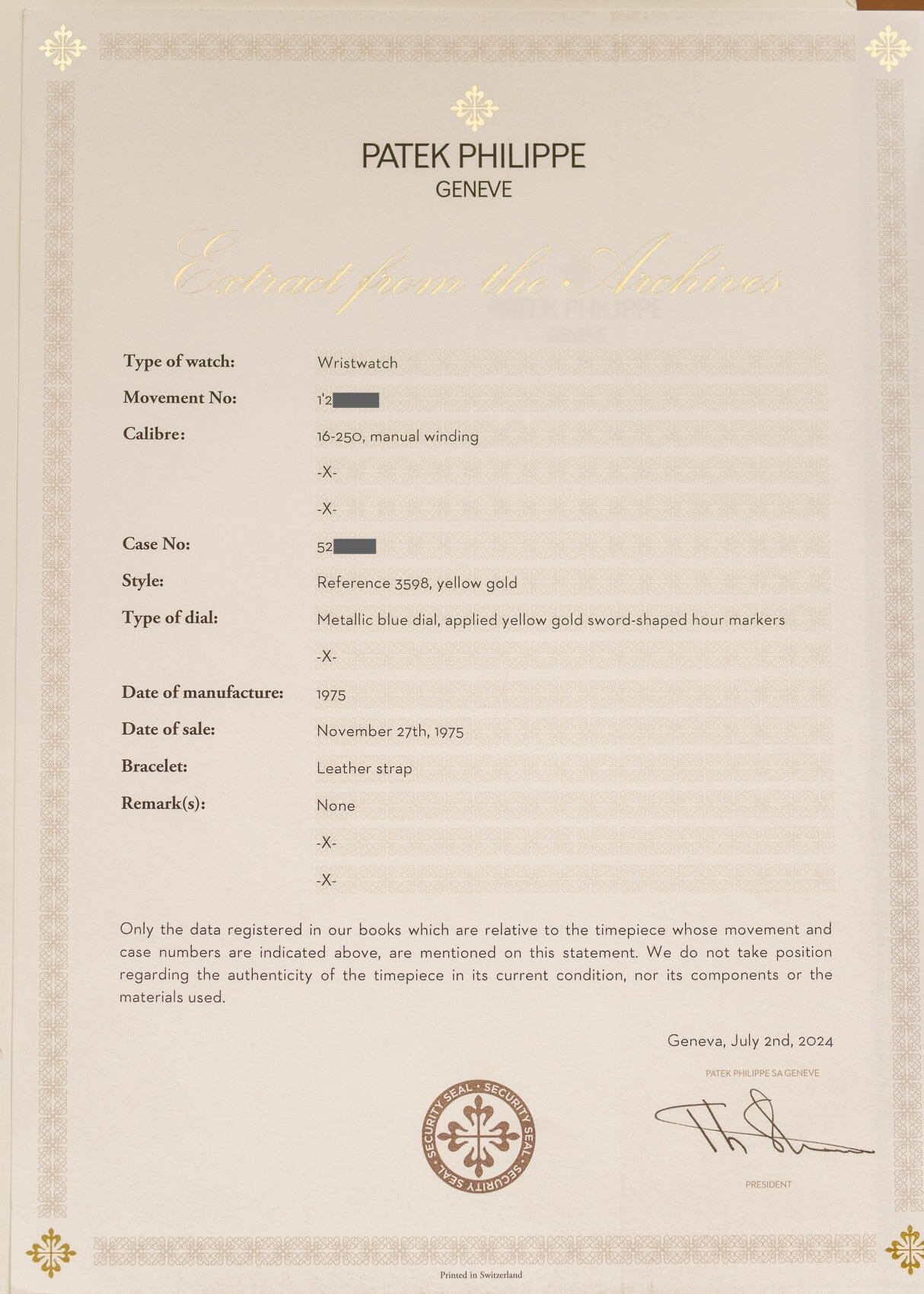 Patek Philippe ゴールデンエリプス 3598 YG ブルーシグマダイアル アーカイブ付き Watch PATEK PHILIPPE
