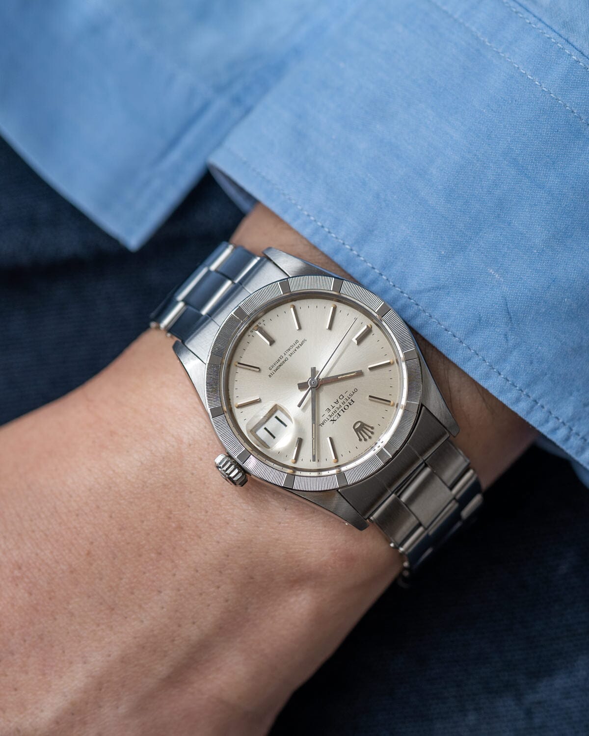 Rolex Oyster Perpetual Date 1501 Silver Dial with Riveted Bracelet Watch ROLEX