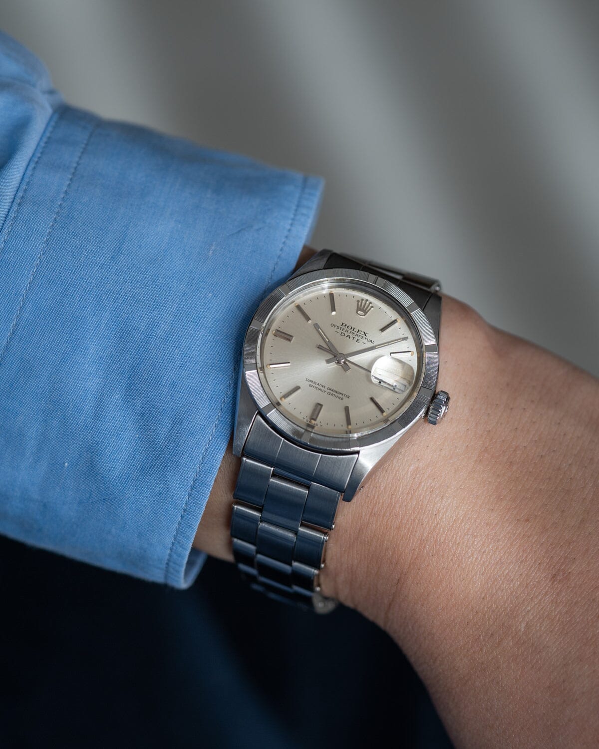 Rolex Oyster Perpetual Date 1501 Silver Dial with Riveted Bracelet Watch ROLEX