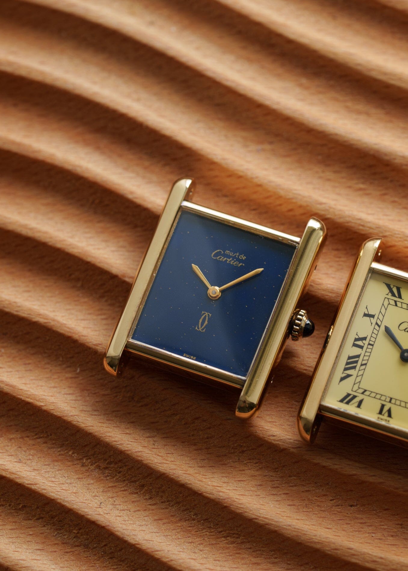 must de Cartier Tank Mens Lapis Blue Dial Manual Winding 1970s