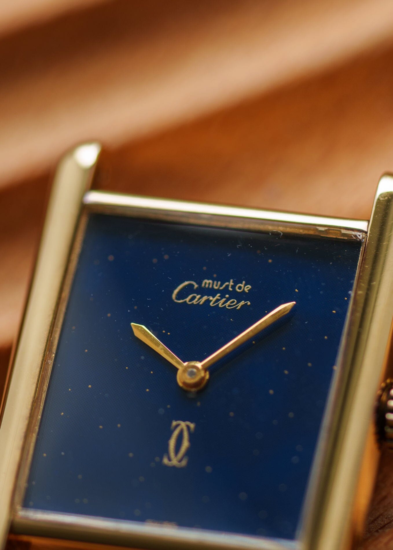Cartier マストドゥカルティエ グランドルジュ 金メッキ 青インク must de Cartier Tank Mens Lapis Blue Dial Manual Winding 1970s