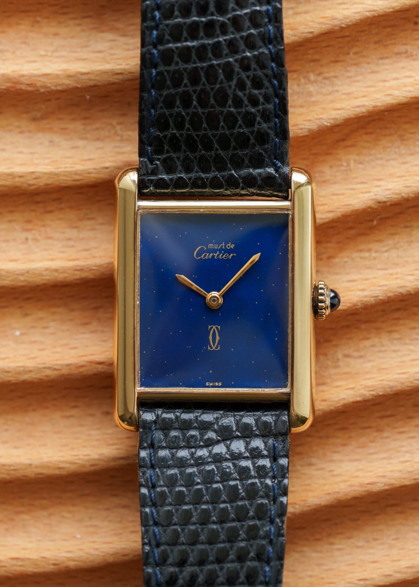 must de Cartier Tank Mens Lapis Blue Dial Manual Winding 1970s