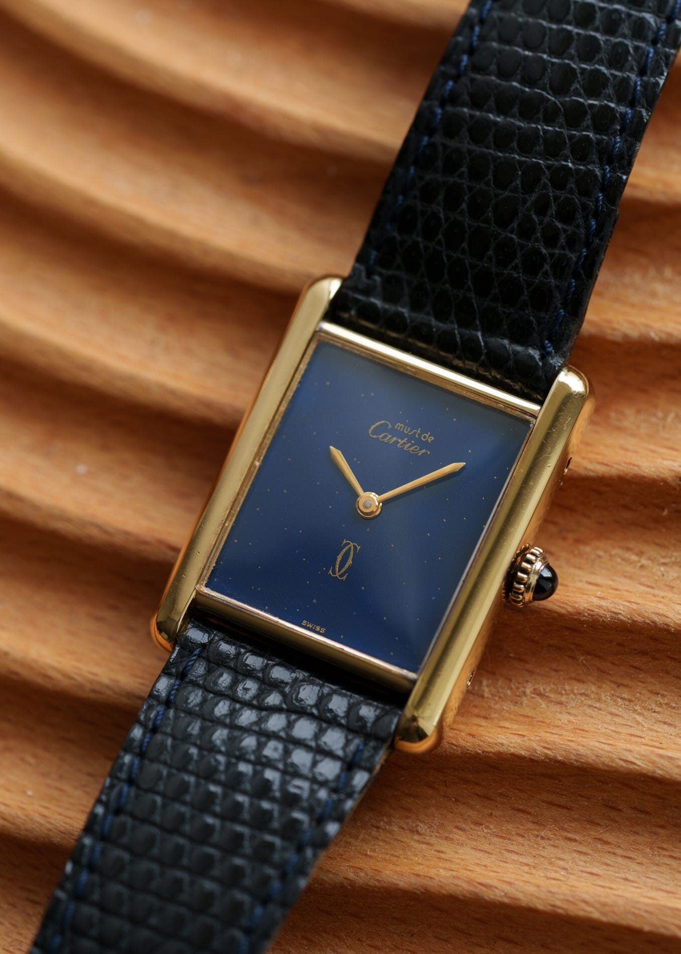 must de Cartier Tank Mens Lapis Blue Dial Manual Winding 1970s